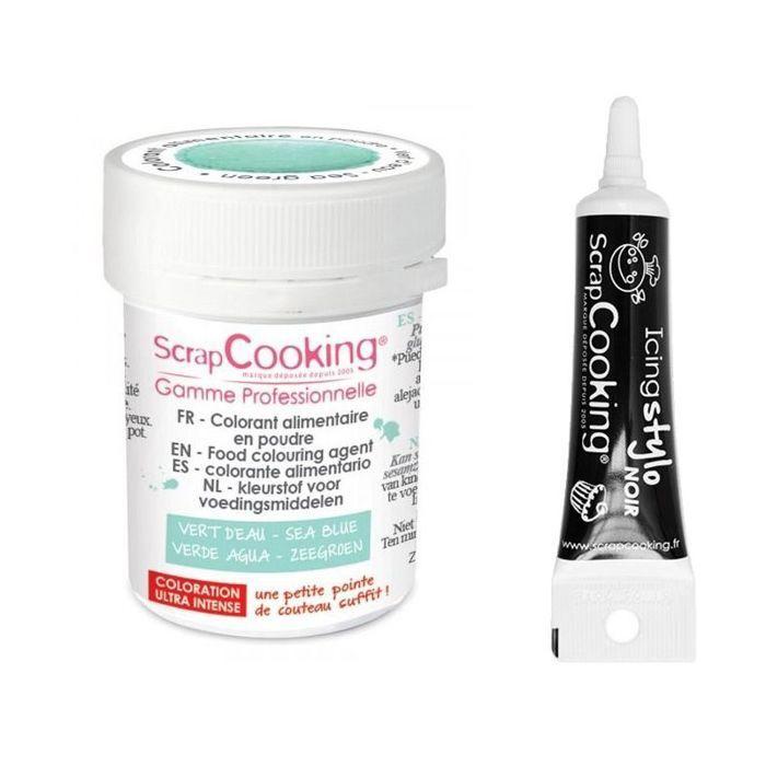 Colorant alimentaire en poudre vert d'eau + Stylo glaçage noir