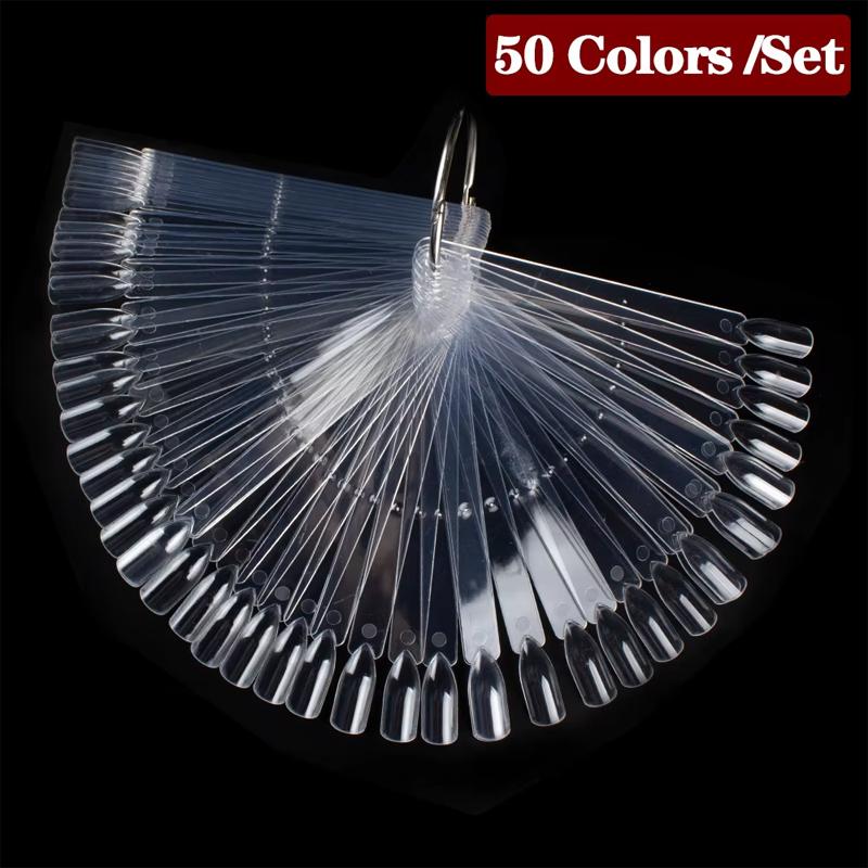 1 Set of Fake Nails with Clear Natural Black Nail Art Display Samples, Oval and Fan-Shaped Nail Samples, Polish Station Tips, Practice Nail Art Tools