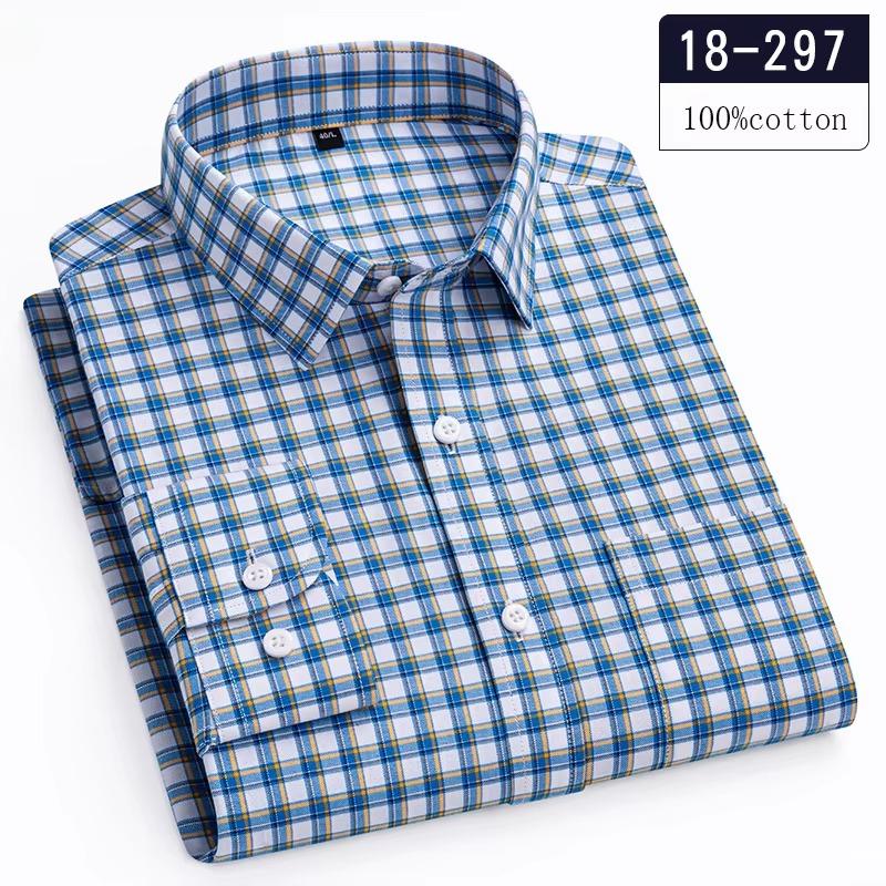 Luxury Hight Qulity 100%Cotton Long-sleeve Shirts for Men Slim Fit Casual Plaid Shirt Houndstooth Office Clothes Elegant Tops
