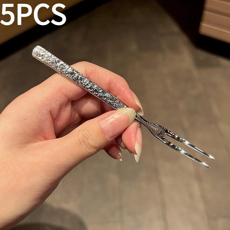 

5PCS new Internet celebrity stainless steel fruit stick dessert ins fruit fork European extended fruit handle dessert cake fork