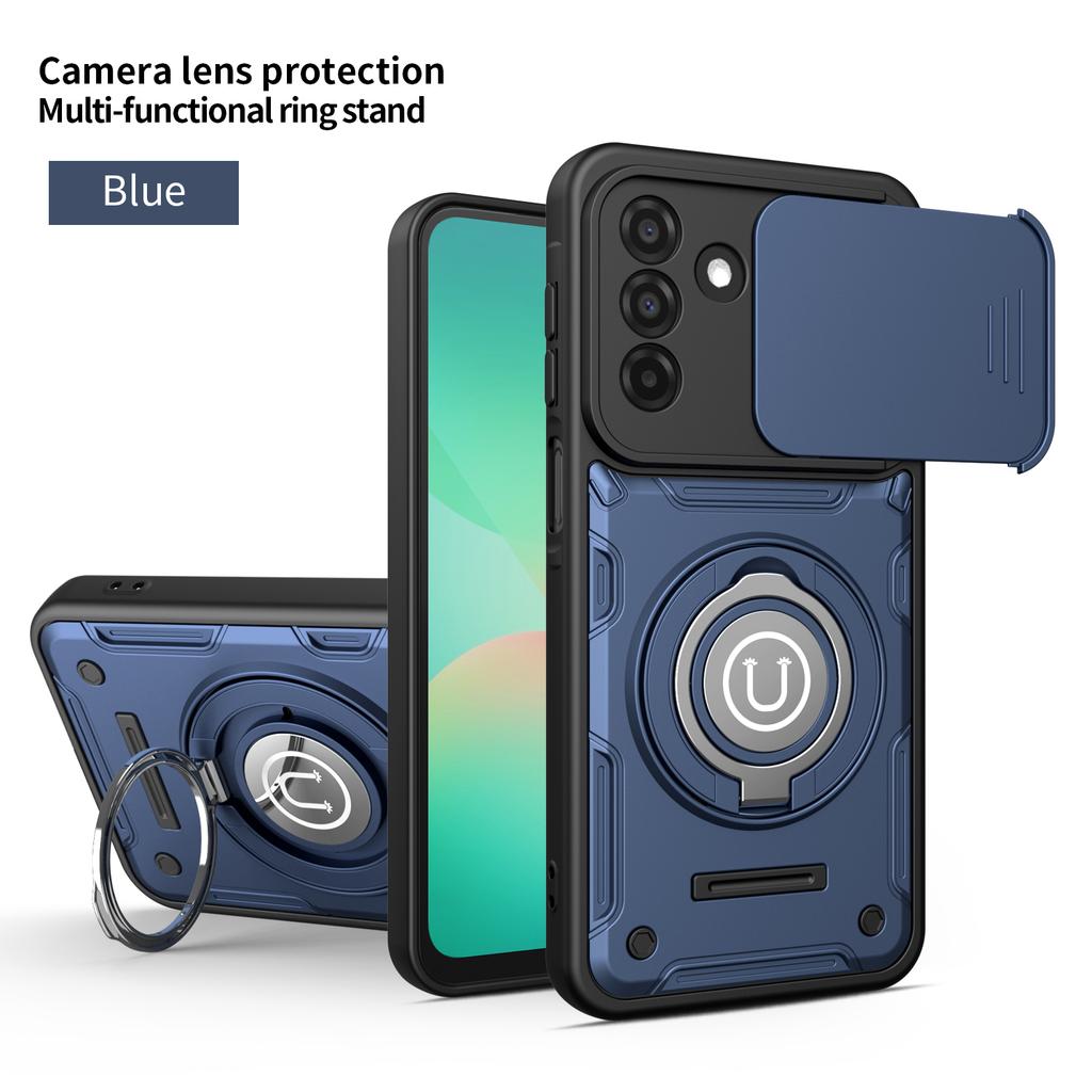 Anti-slip Armor Case For Samsung Galaxy A27 5G Slide Camera Lens Protection Rotating Ring Stand TPU Frame Plastic Phone Cover