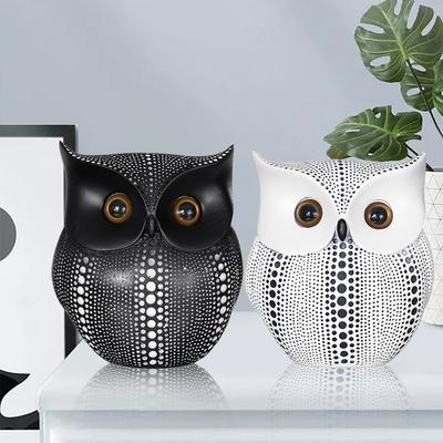 Nordic Style Minimalist Craft White Black Owls Animal Figurines Resin Miniatures Home Decoration Liv