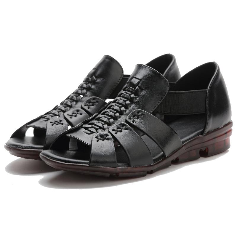 2025 Summer Shoes Women's Sandals Woman Open Toe Wedge Sandals Genuine Leather Outdoor Shoes Office Ladies Low Heeled Shoes