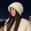 Autumn and Winter Hat Women's Wool Knitted Hat Big Head Circumference Headgear Rabbit Fur Fleece Ear Protector Warm Cold Hat