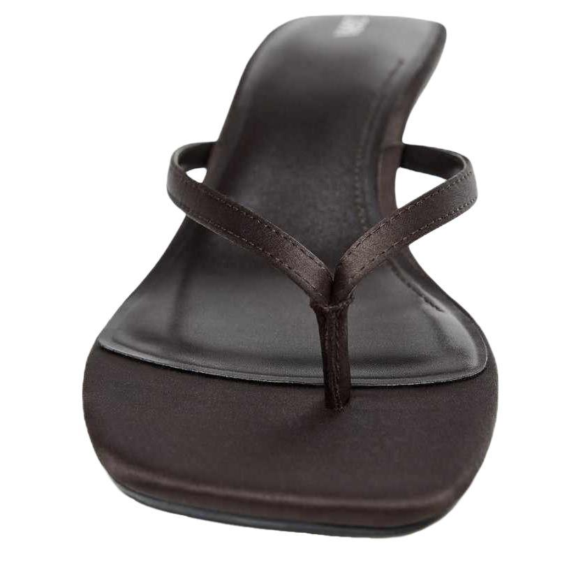Zara Commuter Versatile Street Satin Mid-Heel Open-Toe Slip-On Sandals Non-Slip Flip-Flops Women sandals Brown 13328510700-38