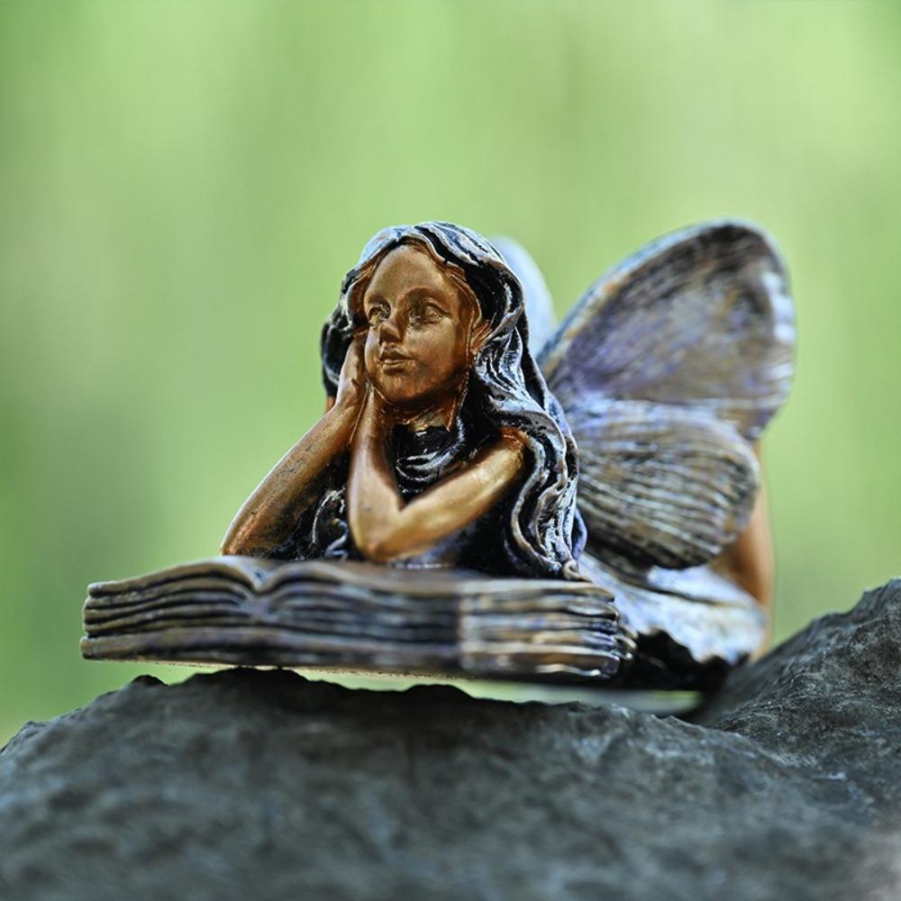 Creative Cute Fairy Figurines Handmade Resin Craft Angel Girl Statue with Wings Funny Fairy Desktop Ornament Outdoor