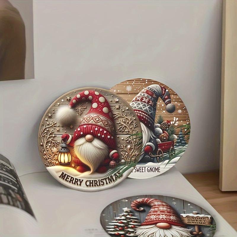 6 Stück Weihnachtswichtel-Muster Holzuntersetzer - Hitzebeständig, Dekoration für Zuhause & Café, Getränkeunterlagen