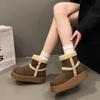 Women's Thick-soled One Foot Stirrup Mid-calf Winter Lightweight Warm Anti Cold Padded Snow Boots Non-slip Wear Casual Sneakers Cotton Boots