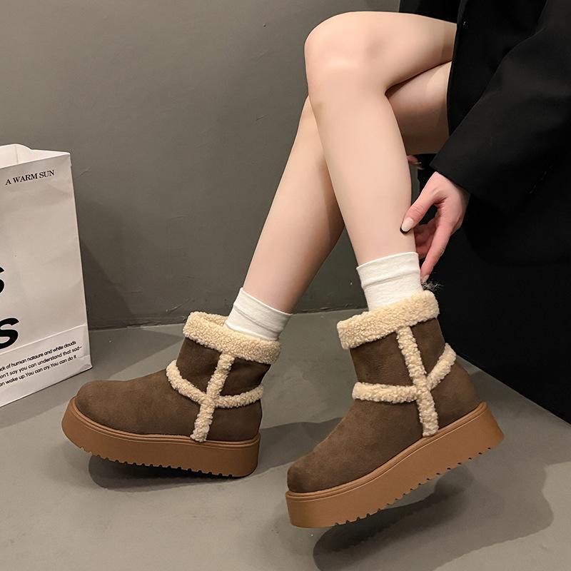 Women's Thick-soled One Foot Stirrup Mid-calf Winter Lightweight Warm Anti Cold Padded Snow Boots Non-slip Wear Casual Sneakers Cotton Boots