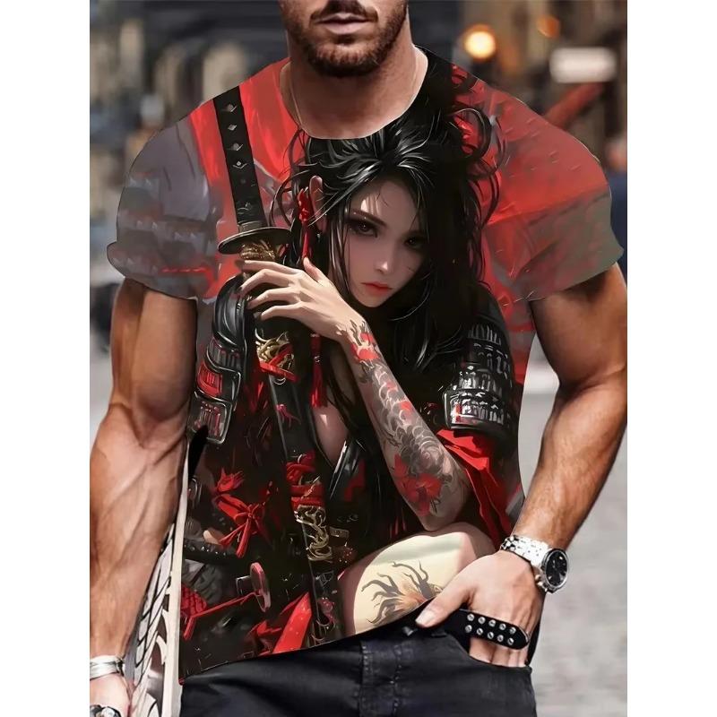 Men's T-Shirt Anime Samurai Girl 3D Print T Shirt Fashion Men Women Loose Casual Top Japanese Korean Style Street Trend Tee