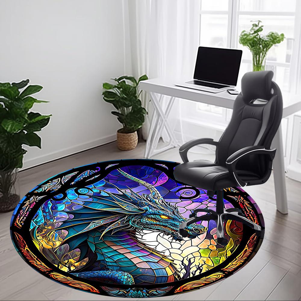 1pc StainedGlass Dragon Office Round Area Rug, Under Office Chairs Bedroom Living Room Home Decor, Room Deco