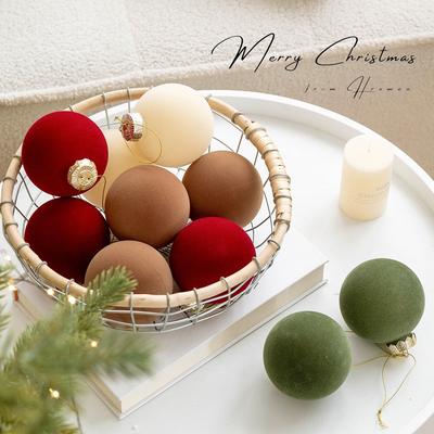 8CM 6PCS flocking Christmas Ball Ornaments Sametový přívěsek s ozdobou na vánoční stromeček