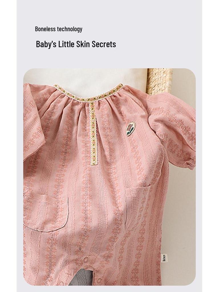 Letni pajacyk dla dziewczynki, z długim rękawem, Klasa A, oddychający - Rozmiary od 0-3 do 24 miesięcy