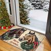Christmas Horse Design Doormat with "Merry Christmas" Text, Thick Comfortable Floor Mat, Machine Washable for Festive Home Decor