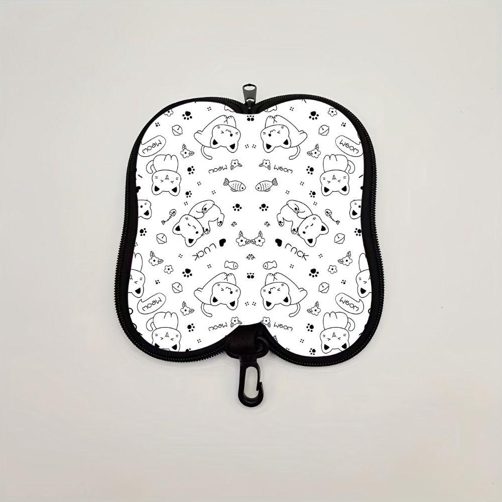 Portable Hanging Cat Print Eyeglass Case Soft Water-resistant Reading Glass Pouch with Hook Leather Sunglasses Holder