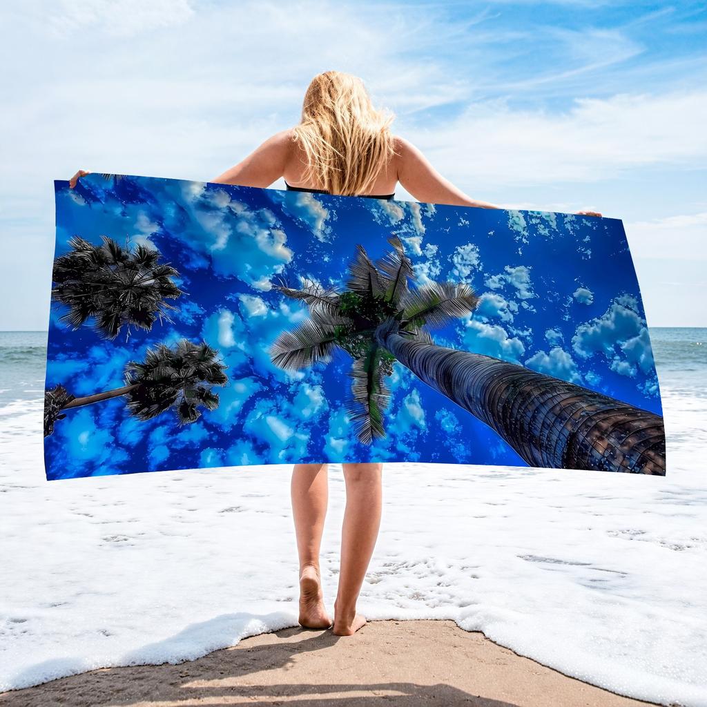 Blue Whale Ocean Wave Print Beach Towel Polyester Quick Dry Sand Free Large Bath Towels for Summer Pool Surf Vacation Blanket