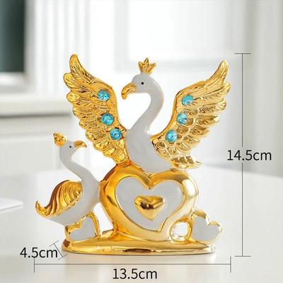 European Wedding Decor Crafts Ceramic Creative Room Decoration Handicraft Gold Swan Porcelain Figurines Decorations
