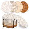 Yousheng 8Pcs Cotton Woven Coasters for Drinks, Absorbent Coasters Set with Holder, Wear-Resistant Insulating Heat-Resistant Coasters for Cups Teapots
