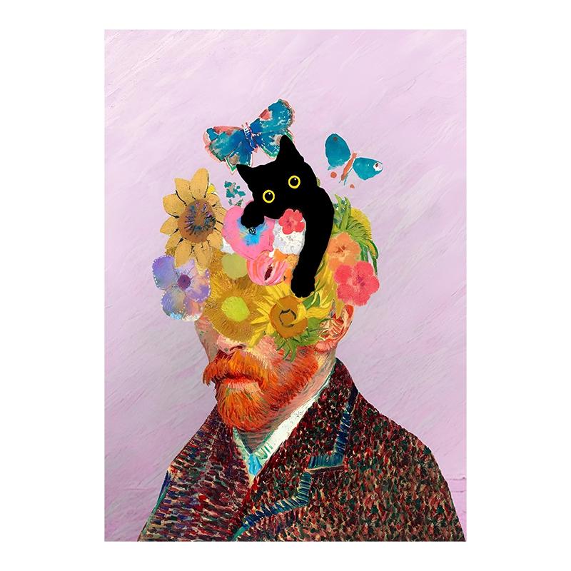 Van Gogh Black Cat Sunflowers Funny Art Matisse Monet Canvas Painting Posters And Prints Wall Pictures For Living Room Decor