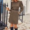 Women's Fall Crew Neck Sweater Dress Long Lantern Sleeve Short Dress Casual Knit Pullover