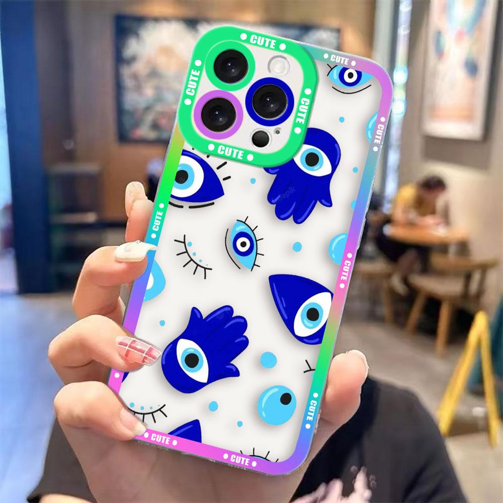 

Lucky Funny Blue Evil Eye Cover Clear Phone Case For iPhone Apple 16E 16 15 14 12 13 11 Pro 8 7 SE Plus X XR XS Max Case Shell IPHONE11PRO