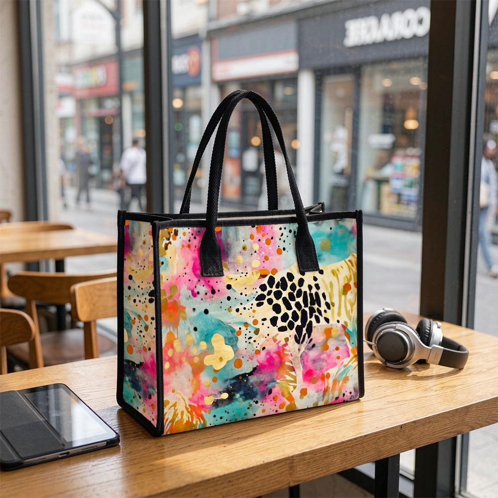 Colorful Abstract Print Tote Bag Large Capacity Casual Handbag for Daily Outdoor Shopping