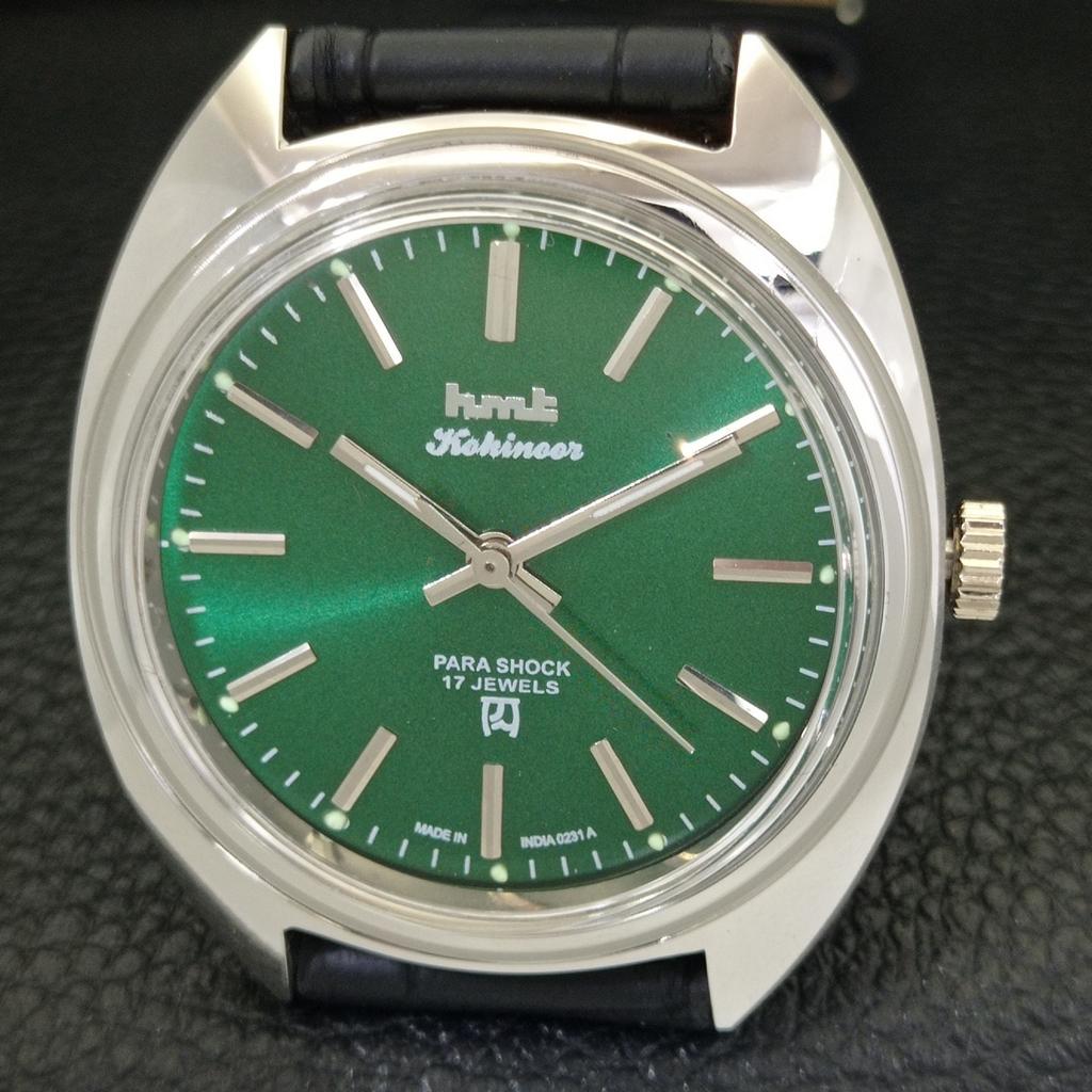 INDIAN VINTAGE HMT KOHINOOR HAND-WINDING MENS GREEN COLOR DIAL WATCH a440917-4