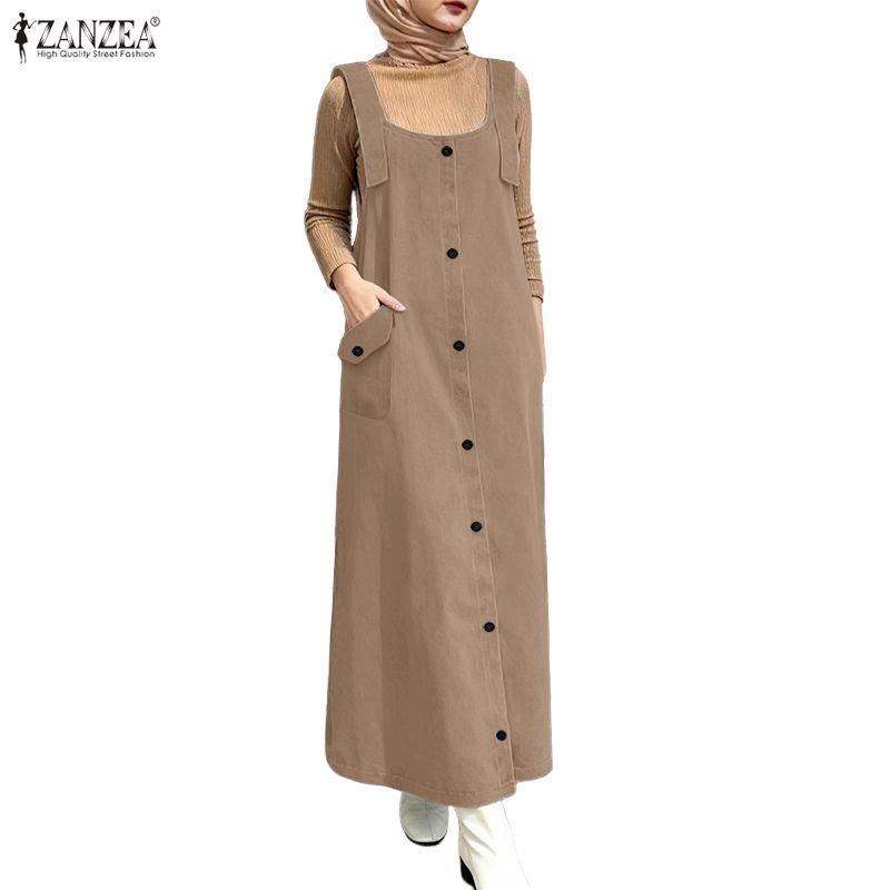 ZANZEA Women Casual Sqaure Collar Loose Sleeveless Straps Dress