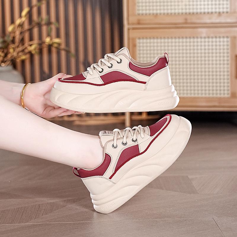 

Женские повседневные кроссовки на толстой платформе, нескользящие, со шнуровкой, для ходьбы, удобные кроссовки из искусственной кожи, спортивные теннисные кроссовки для женщин 40