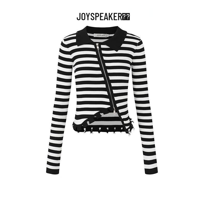 

JOY SPEAKER Women s Striped Turn-down Collar Knit Cardigan M