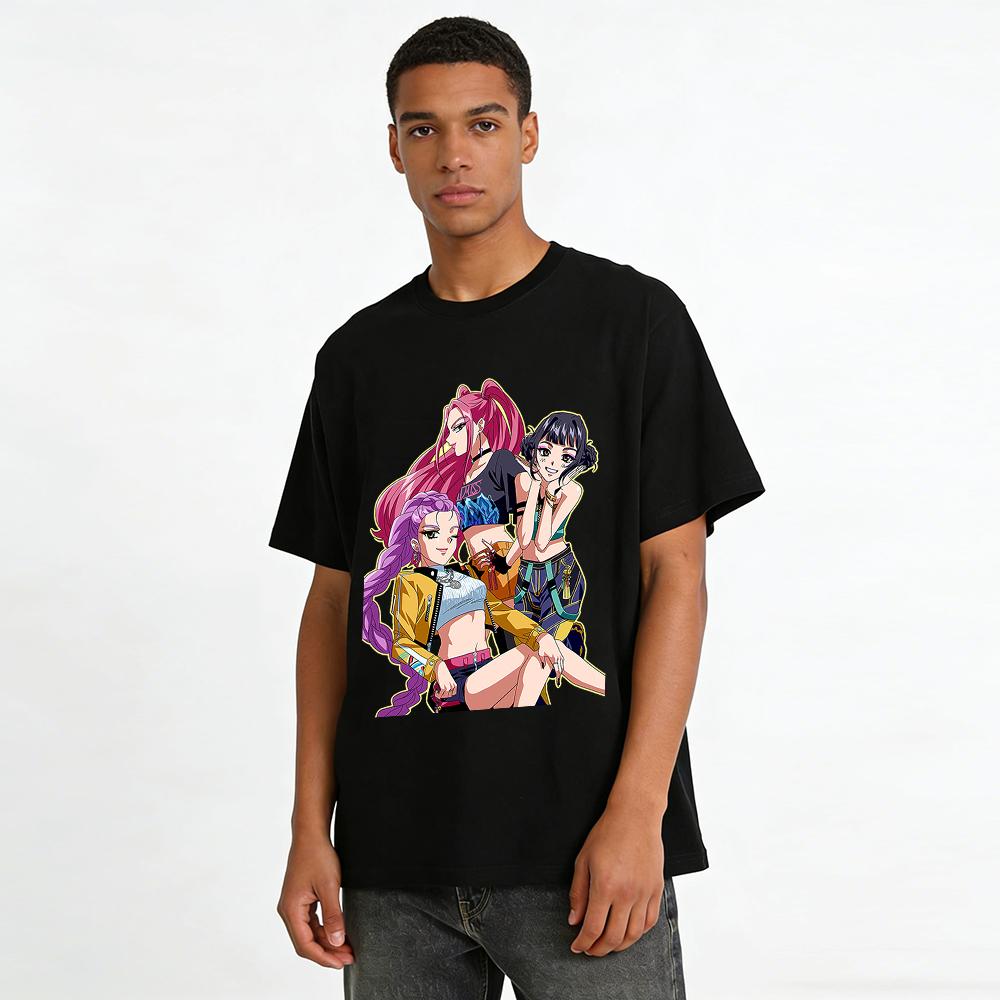 Vintage Girl Group Print Short Sleeve T-Shirt Trendy Cool Girl Loose Casual Versatile Crew Neck Top Pure cotton T-shirt