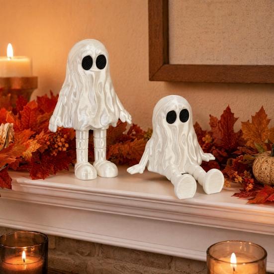 Flexible Halloween Figurine, 3D Printed Mini Grim Reaper/Ghost Statue with Movable Joints, Collectible Gothic Ornaments for Shelf, Desk, Home Decor