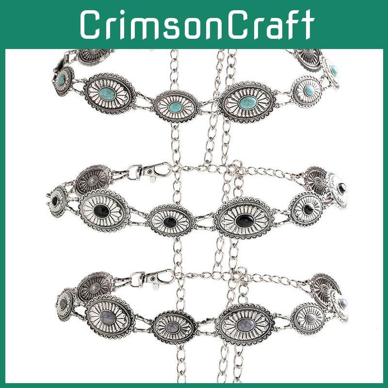 Retro Turquoise Green Metal Waist Chain For Women With Elegant Design And Hook Buckle