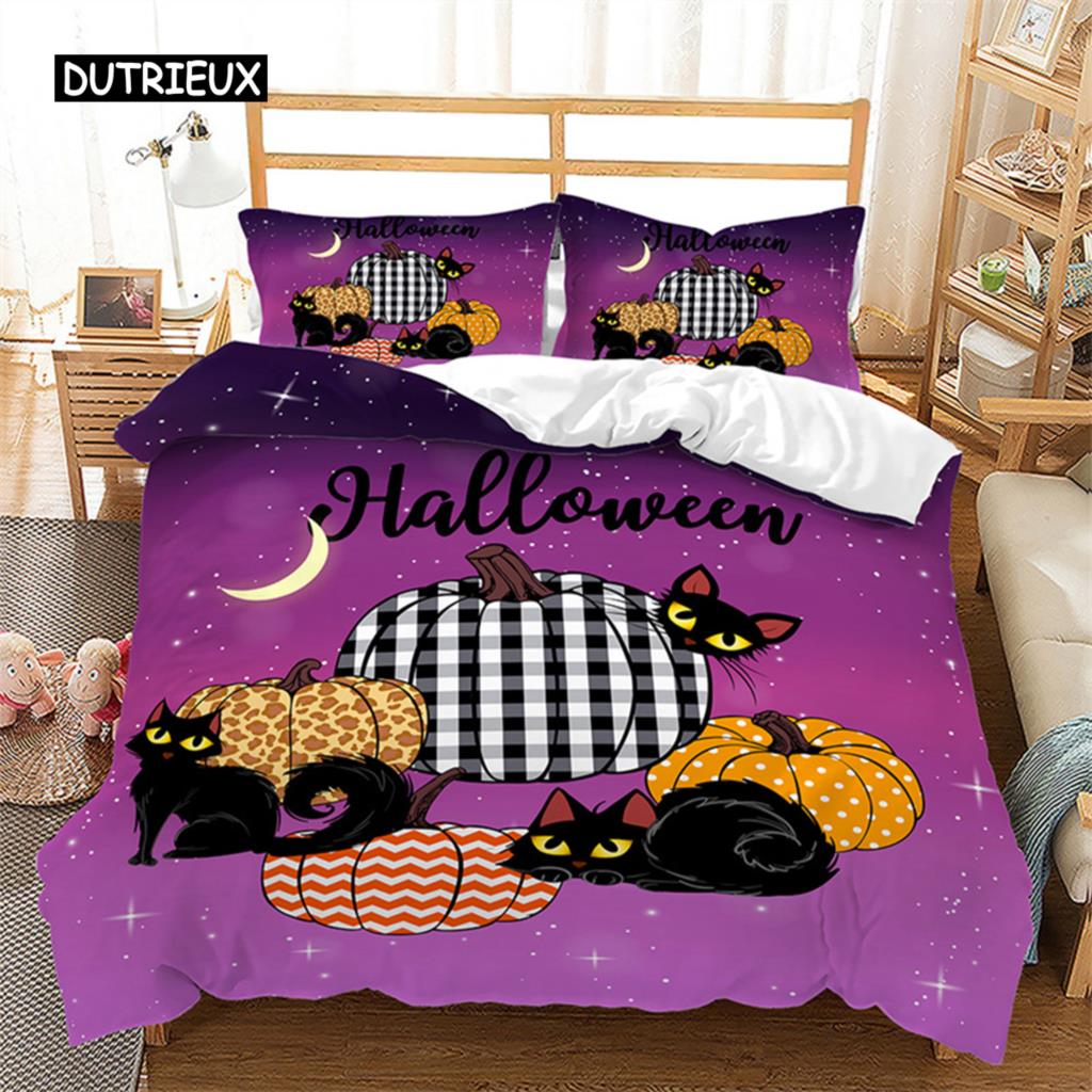Halloweenský povlak na přikrývku Queen Kreslená dýně Obal na přikrývku Mikrovlákno Hororové téma Gotická strašidelná ložní souprava Pro chlapce Teenagery