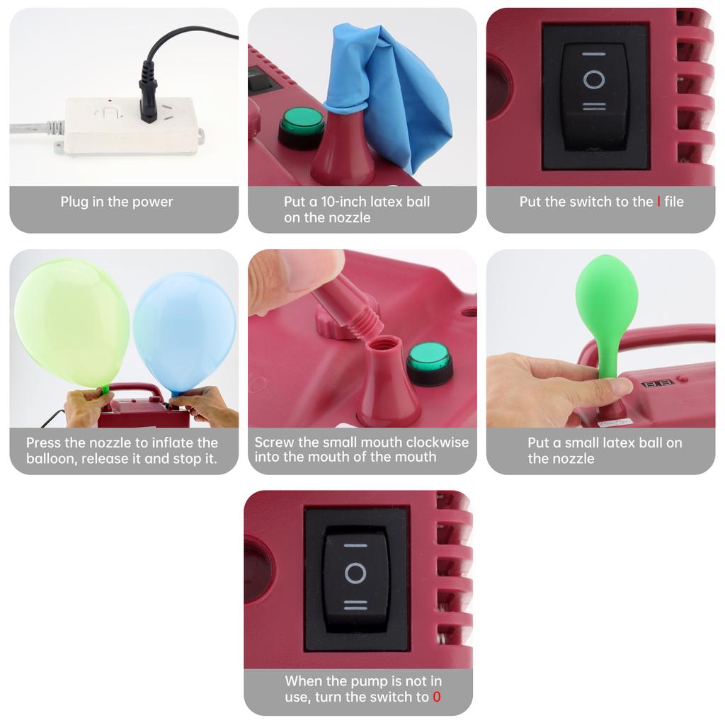 Bomba de Balão Elétrica Multifuncional com Temporizador e Quantitativa de 800 W Para Festival / Festa com 2 Bicos de Enchimento, Inflador de Balão Quadrado