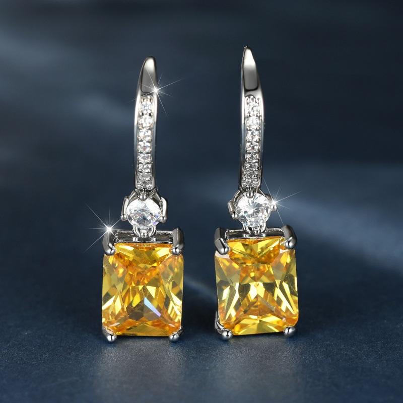 Wish explosive platinum micro-inlaid zircon square diamond quadrilateral stud earrings couple light luxury temperament jewelry