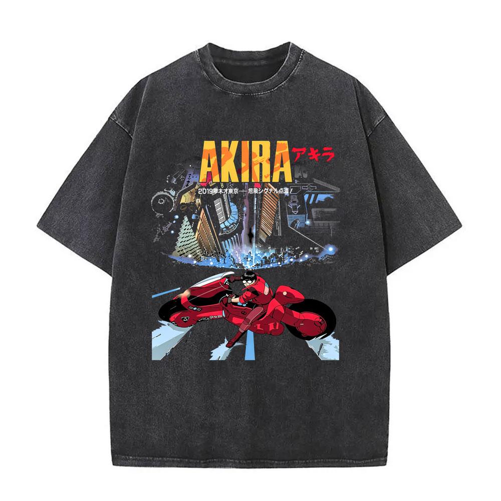 Washed Vintage Japanese Science Fiction Cartoon Movie Anime Akira Shotaro Kaneda Graphic T-shirt Men1899