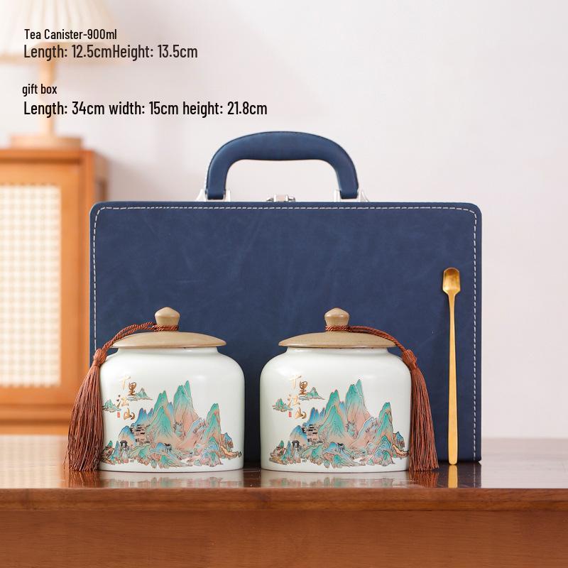 Retro Ceramic Tea Caddy with Sealing Lid - Half-Jin Capacity for Green, White, Black Tea - Gift Box Included