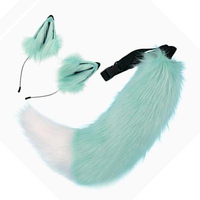 Wolf Ears Headband with Tail Foxes Wolf Ears and Tail Set Halloween Cosplay Party Foxes Costume Accessories Kid Adult