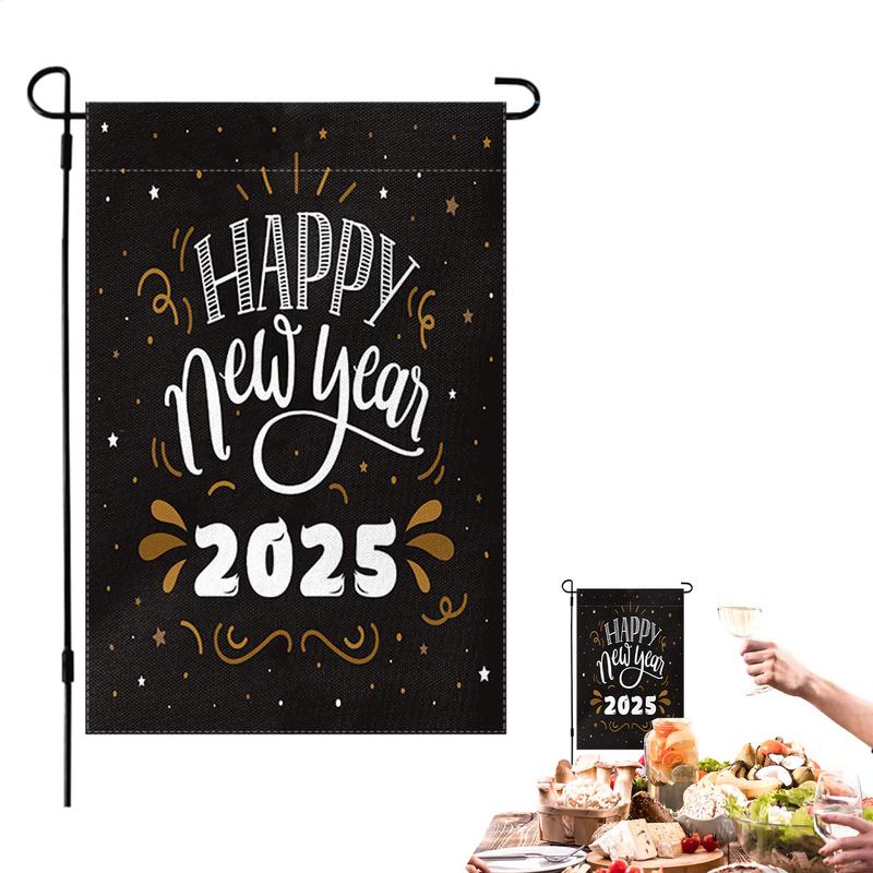 Happy New Year Garden Flag Seasonal Flags Garden Flag Double Sided Decorative Flags Yard Signs 2025 Holiday Garden Flags 12X18