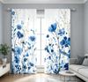2PCS Digital Printed Curtains, Ocean Blue Flowers Pattern, Artistic Pattern Window Drapes for Living Room Bedroom Decor