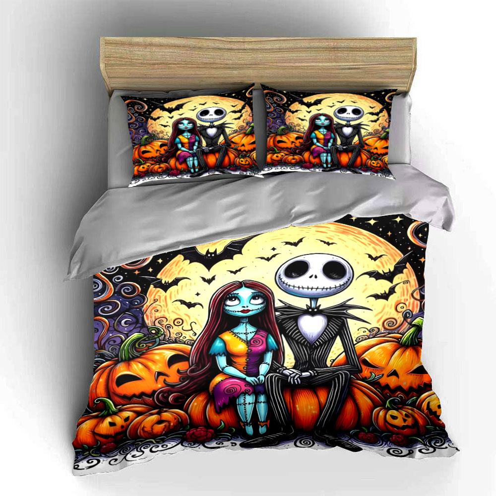 Halloween Couple with Pumpkins Bedding Duvet Cover Set Duvet Cover Pillowcases (1*Duvet Cover 2*Pillowcases, Without Duvet Insert)