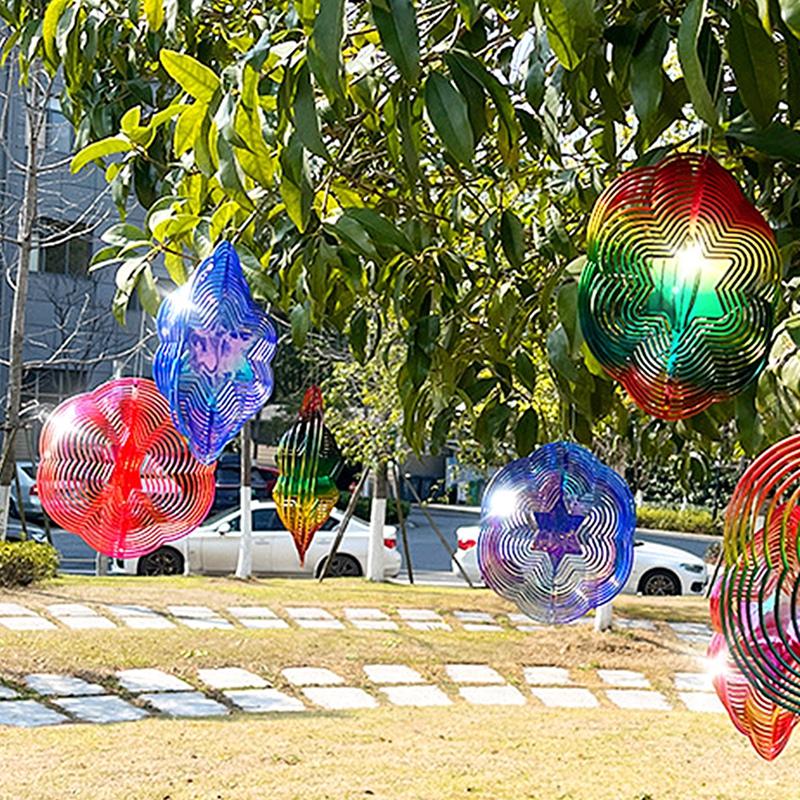 Hexagonal 3D Bird Repellent Wind Rotation Balcony Decorative Wind Chimes Garden Courtyard Hanging Wind Whirlwind Anti-bird