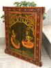 Antique Hand-Painted Krishna Wooden Window Frame: Indian Religious Decor