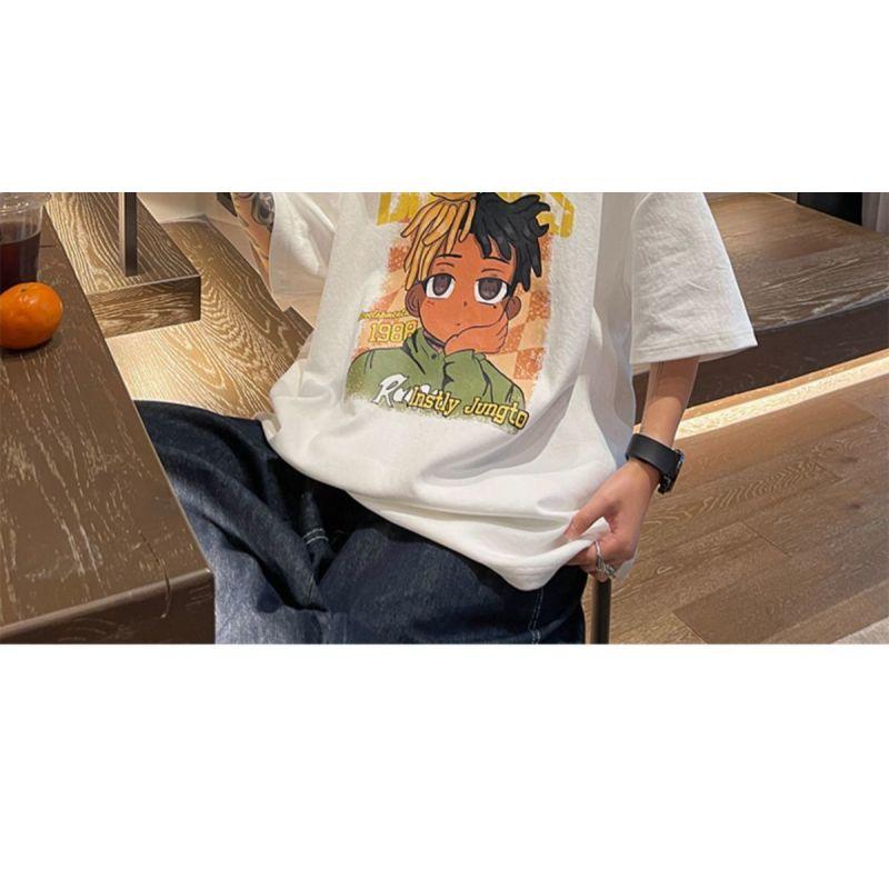 100% Cotton Ins American Style Half-sleeved T-shirt Men Short-sleeved Loose Trend Large Size Five-quarter-sleeved T-shirt Men