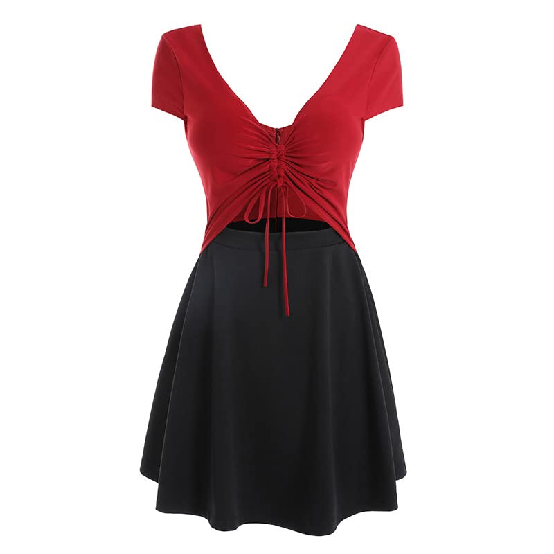 ISLAYCAOLILA DG6 Kerin Cabaret Mini Club Party Flared Mini Short Gathered Size Women's Dress, Dress, Dress, Dress, Dress, Dress, Set-Up Style, Ribbon,