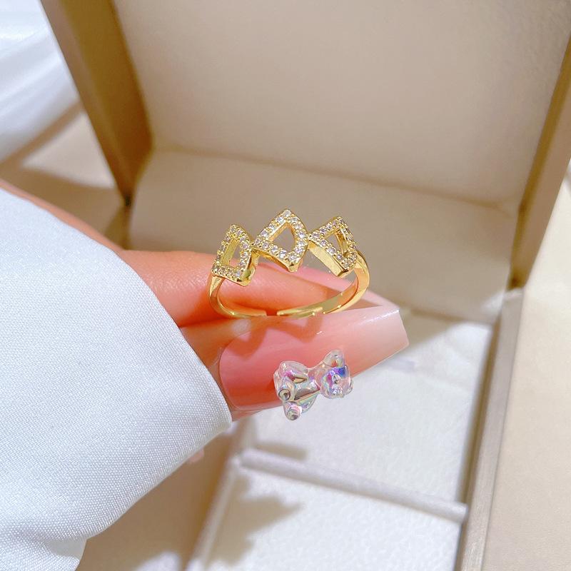 Real Gold Ginkgo Skirt Full Of Diamonds Ring Opening Adjustable Simple Jewelry Japanese Ring Couple Ring