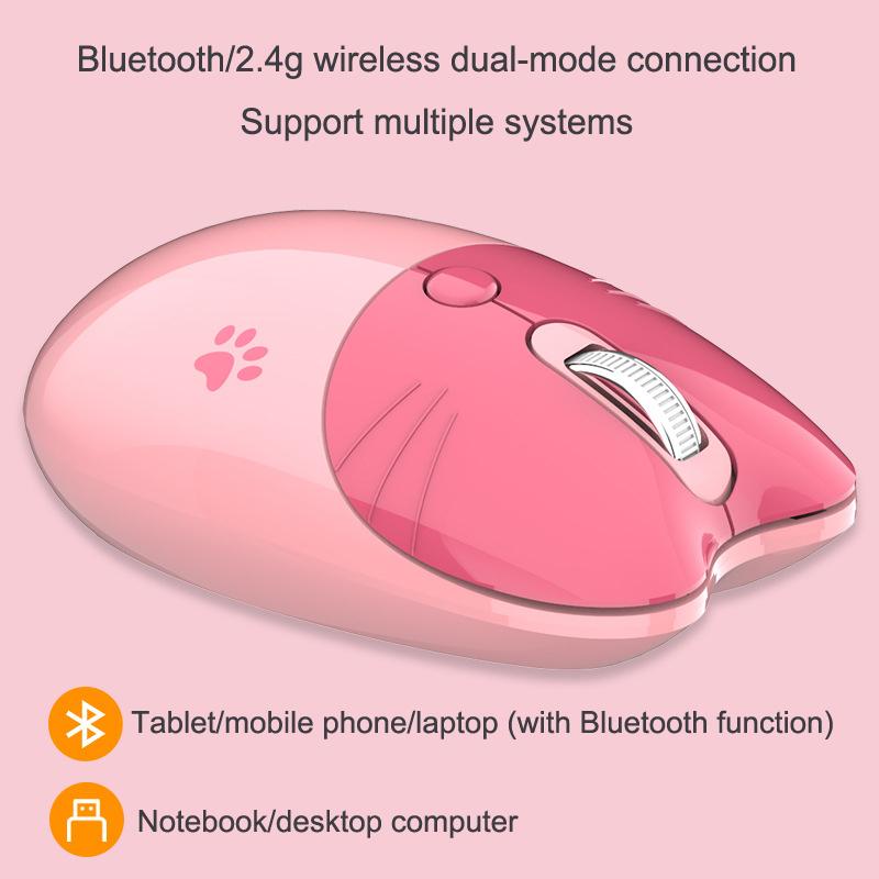 Bluetooth +2.4G Wireless Mouse Cute Silent Computer Mouse With USB Receiver 3 Adjustable DPI Portable Mobile Cordless Mouse