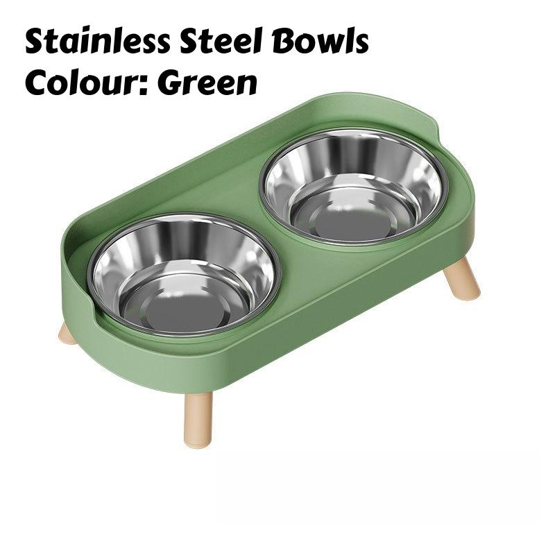 Elevated Cat Double Bowls Set: Height Leg for Neck Health & Whisker Relief - Stainless Steel Anti-Spill Dish with Non-Skid Base