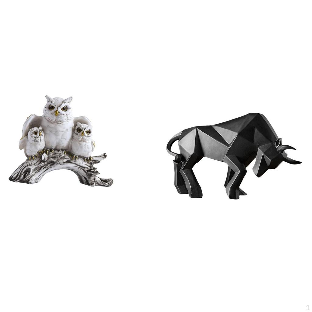 Modern Resin Owl Bull Sculpture Figurine Tabletop Ornament Abstract Animal Statue for Living Room